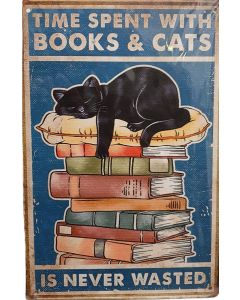 Metallskilt  "book & cats"